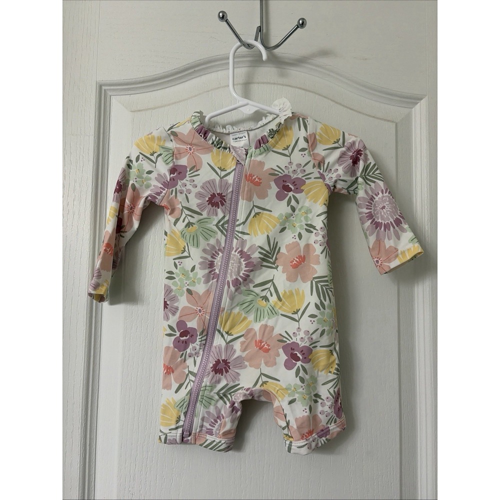 Carter's One Piece Floral 6 Months Swim Rash Guard Swimsuit Baby Girl 50 SPF